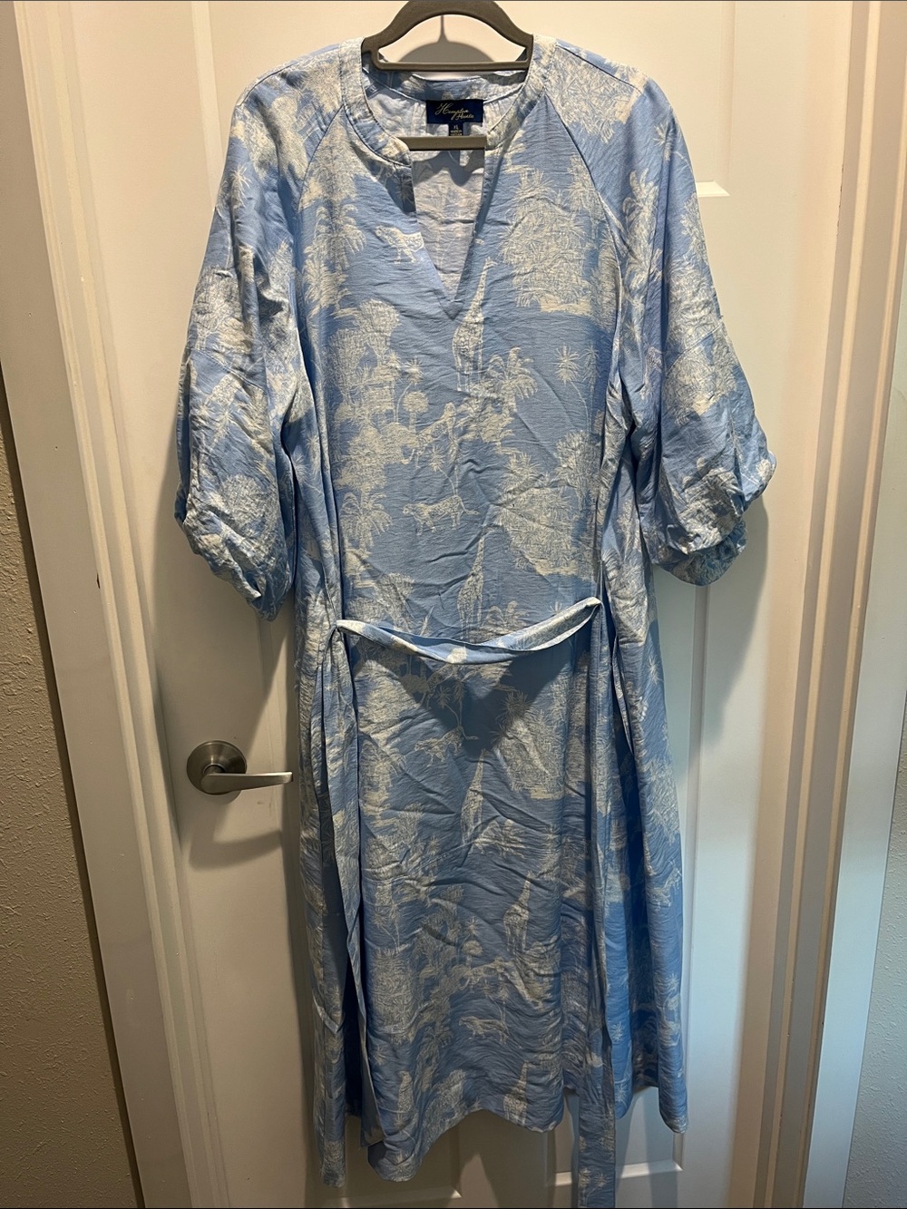 House of Hampton Light Blue and White Printed Midi Dress